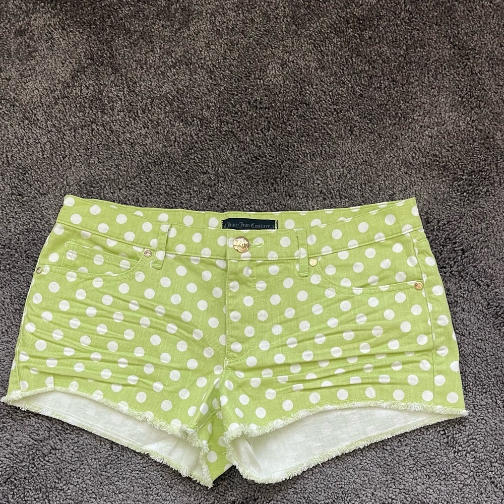 Juicy Couture Size 29 Lime Green Polka Dot Frayed Hem Shorts